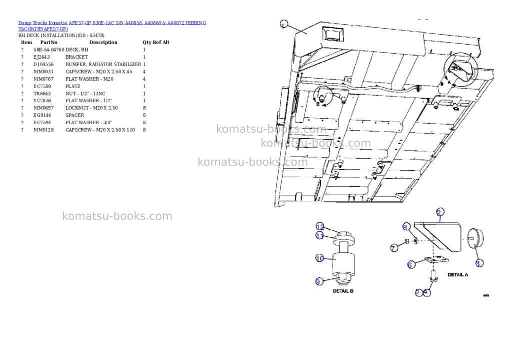 Komatsu afe57-gp 830e-1ac s/n a40858, a40860 & a40872 hibbing taconite Parts catalog cover Page 10 Komatsu afe57-gp 830e-1ac s/n a40858, a40860 & a40872 hibbing taconite Parts catalog cover Page 10