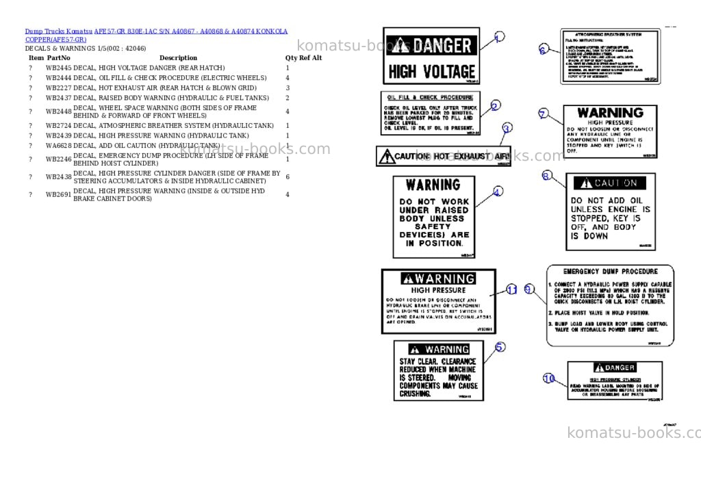 Komatsu afe57-gr 830e-1ac s/n a40867 - a40868 & a40874 konkola copper Parts catalog cover Komatsu afe57-gr 830e-1ac s/n a40867 - a40868 & a40874 konkola copper Parts catalog cover