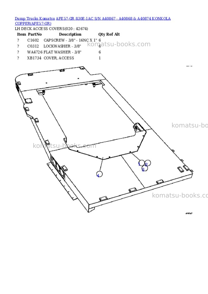 Komatsu afe57-gr 830e-1ac s/n a40867 - a40868 & a40874 konkola copper Parts catalog cover Page 10 Komatsu afe57-gr 830e-1ac s/n a40867 - a40868 & a40874 konkola copper Parts catalog cover Page 10