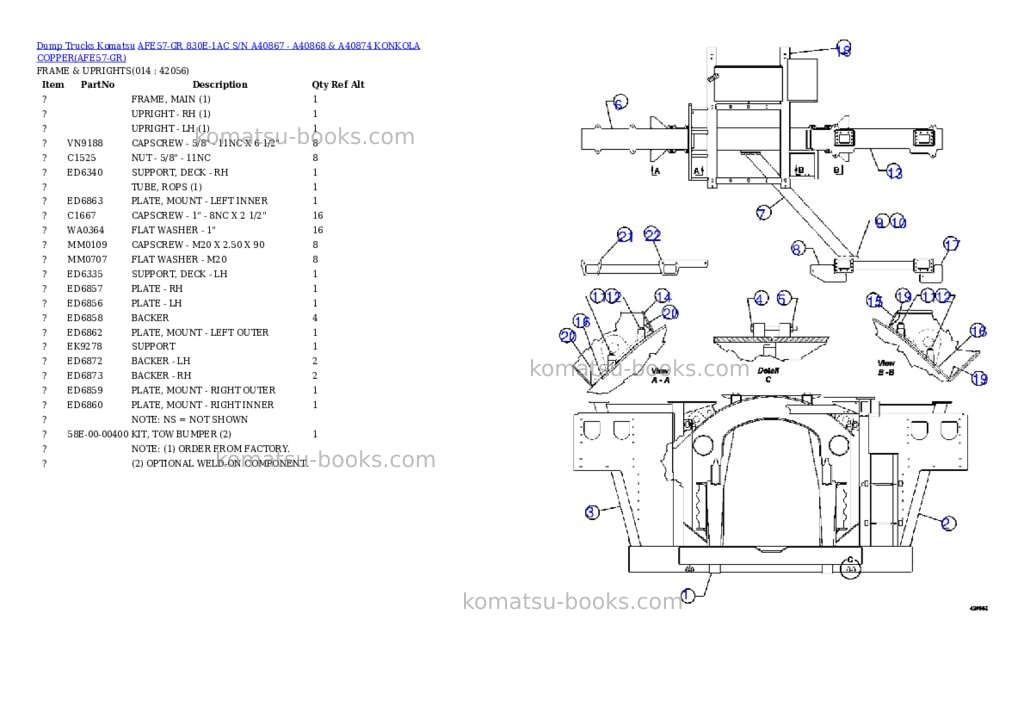 Komatsu afe57-gr 830e-1ac s/n a40867 - a40868 & a40874 konkola copper Parts catalog cover Page 7 Komatsu afe57-gr 830e-1ac s/n a40867 - a40868 & a40874 konkola copper Parts catalog cover Page 7