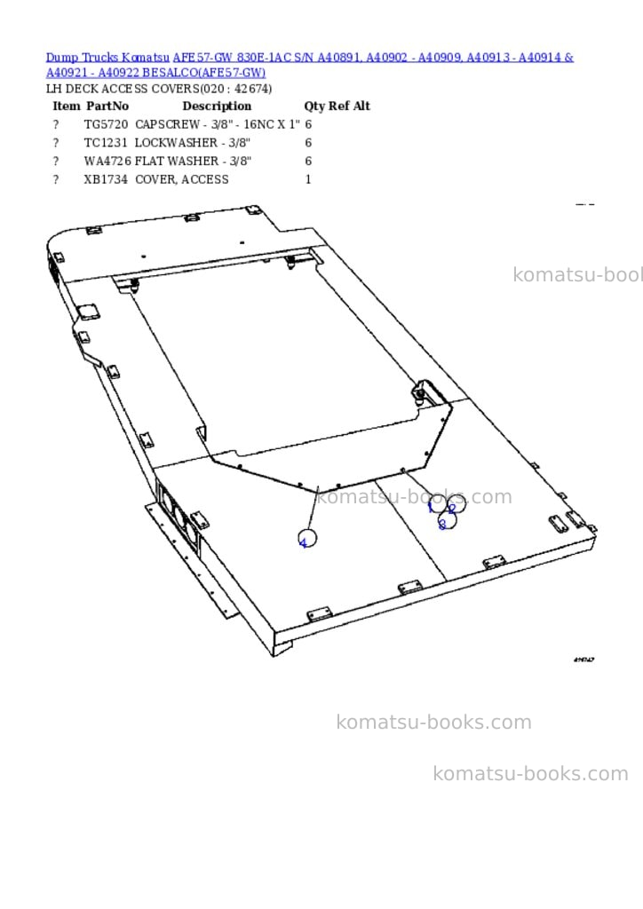 Komatsu afe57-gw 830e-1ac s/n a40891, a40902 - a40909, a40913 - a40914 & a40921 - a40922 besalco Parts catalog cover Page 10 Komatsu afe57-gw 830e-1ac s/n a40891, a40902 - a40909, a40913 - a40914 & a40921 - a40922 besalco Parts catalog cover Page 10
