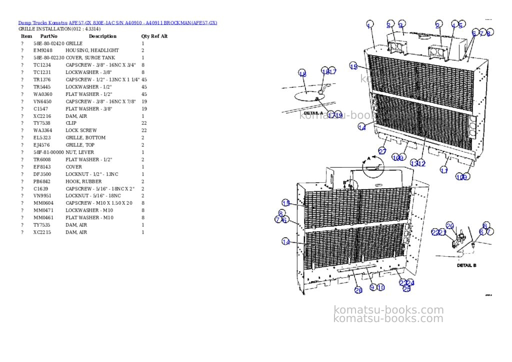 Komatsu afe57-gx 830e-1ac s/n a40910 - a40911 brockman Parts catalog cover Page 6