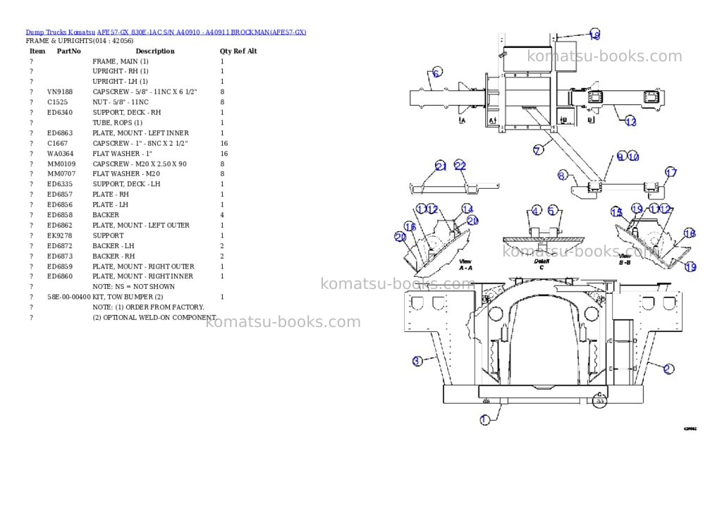 Komatsu afe57-gx 830e-1ac s/n a40910 - a40911 brockman Parts catalog cover Page 7