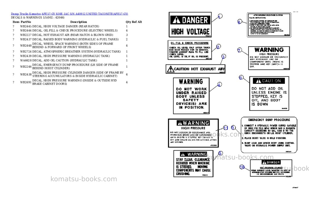 Komatsu afe57-gy 830e-1ac s/n a40912 united taconite Parts catalog cover Komatsu afe57-gy 830e-1ac s/n a40912 united taconite Parts catalog cover