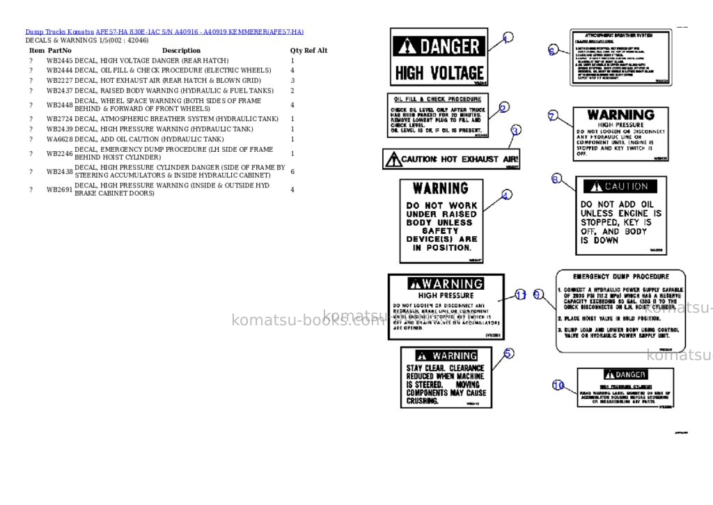 Komatsu afe57-ha 830e-1ac s/n a40916 - a40919 kemmerer Parts catalog cover