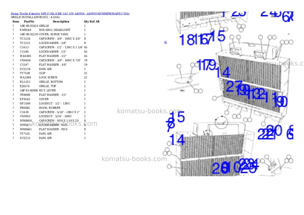 Komatsu afe57-ha 830e-1ac s/n a40916 - a40919 kemmerer Parts catalog cover Page 6