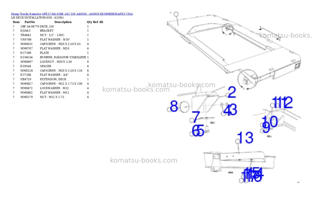 Komatsu afe57-ha 830e-1ac s/n a40916 - a40919 kemmerer Parts catalog cover Page 9