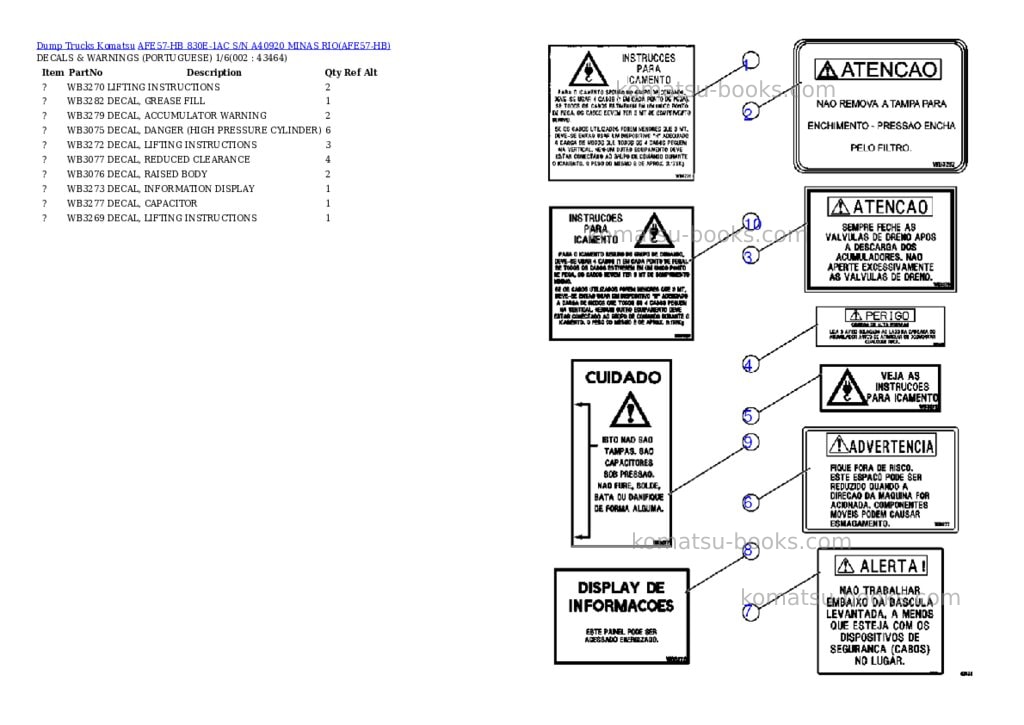 Komatsu afe57-hb 830e-1ac s/n a40920 minas rio Parts catalog cover Komatsu afe57-hb 830e-1ac s/n a40920 minas rio Parts catalog cover