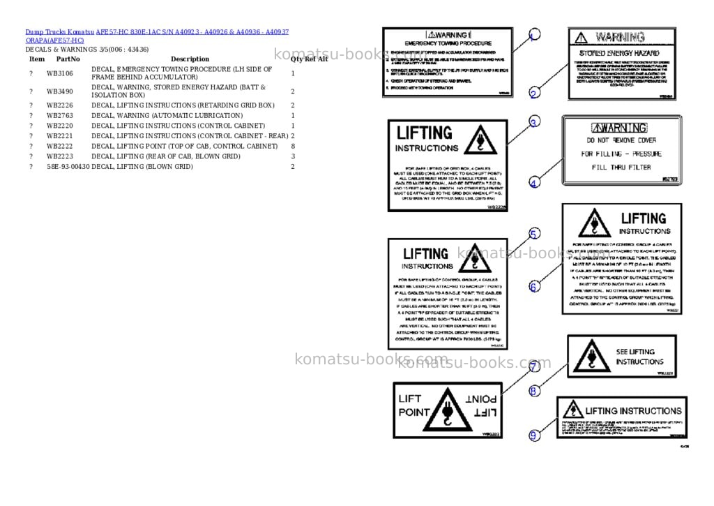 Komatsu afe57-hc 830e-1ac s/n a40923 - a40926 & a40936 - a40937 orapa Parts catalog cover Page 3 Komatsu afe57-hc 830e-1ac s/n a40923 - a40926 & a40936 - a40937 orapa Parts catalog cover Page 3