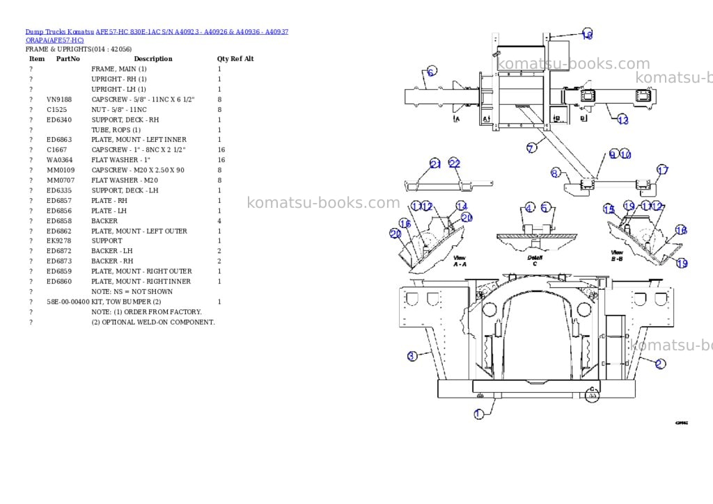 Komatsu afe57-hc 830e-1ac s/n a40923 - a40926 & a40936 - a40937 orapa Parts catalog cover Page 7 Komatsu afe57-hc 830e-1ac s/n a40923 - a40926 & a40936 - a40937 orapa Parts catalog cover Page 7
