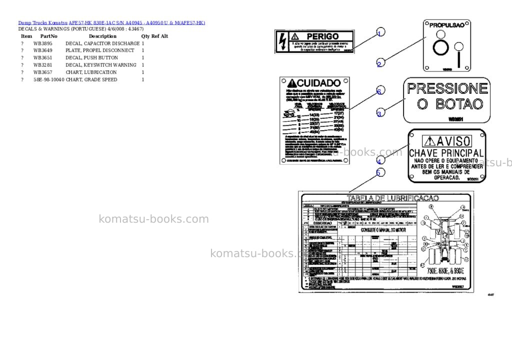 Komatsu afe57-hk 830e-1ac s/n a40945 - a40950 u & m Parts catalog cover Page 4