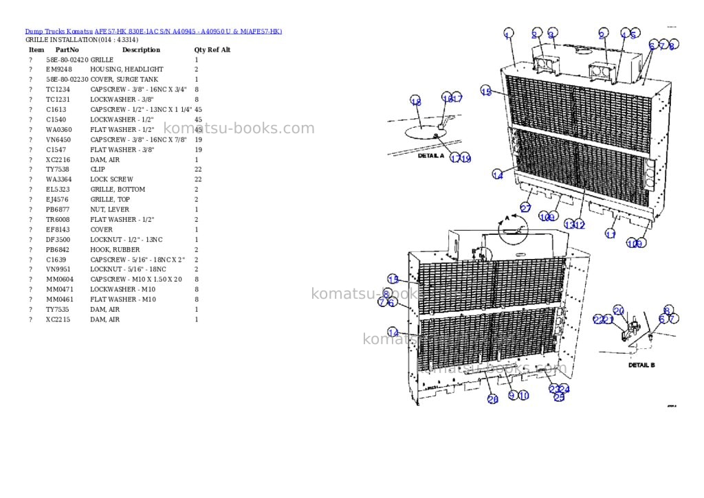 Komatsu afe57-hk 830e-1ac s/n a40945 - a40950 u & m Parts catalog cover Page 7