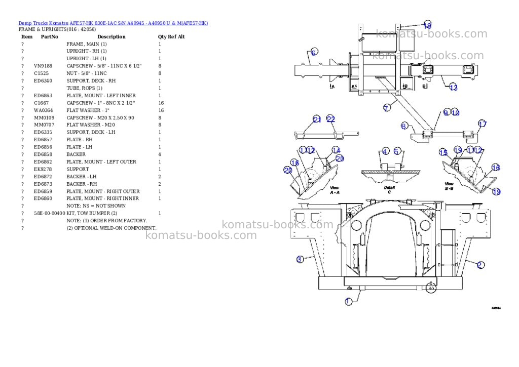 Komatsu afe57-hk 830e-1ac s/n a40945 - a40950 u & m Parts catalog cover Page 8