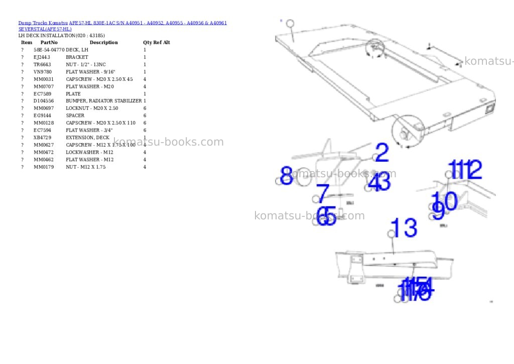 Komatsu afe57-hl 830e-1ac s/n a40951 - a40952, a40955 - a40956 & a40961 severstal Parts catalog cover Page 10 Komatsu afe57-hl 830e-1ac s/n a40951 - a40952, a40955 - a40956 & a40961 severstal Parts catalog cover Page 10
