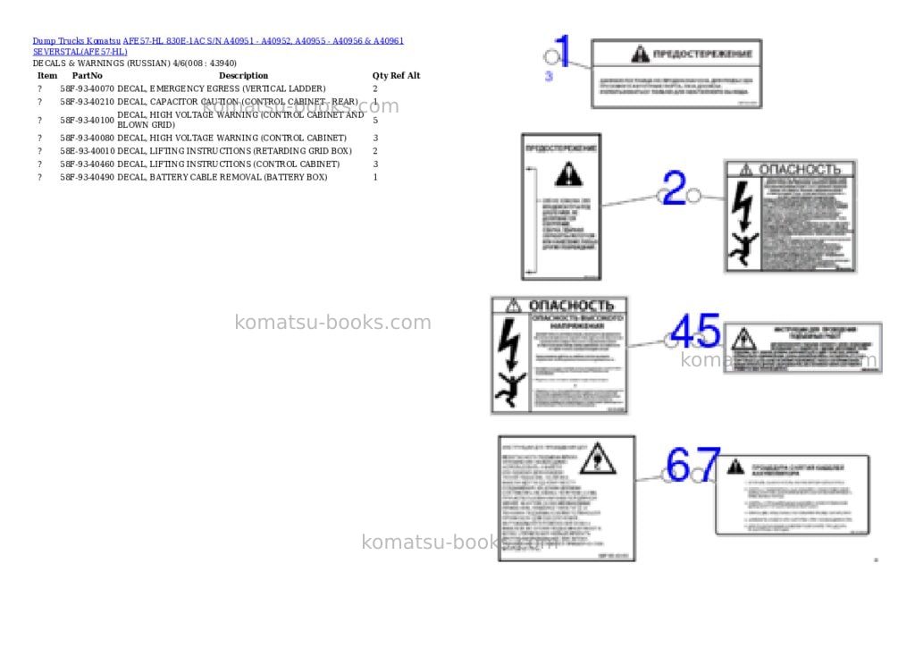 Komatsu afe57-hl 830e-1ac s/n a40951 - a40952, a40955 - a40956 & a40961 severstal Parts catalog cover Page 4 Komatsu afe57-hl 830e-1ac s/n a40951 - a40952, a40955 - a40956 & a40961 severstal Parts catalog cover Page 4