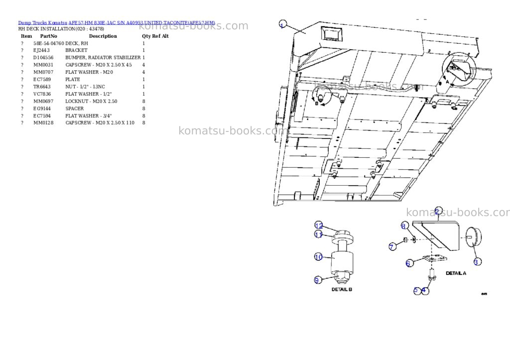 Komatsu afe57-hm 830e-1ac s/n a40953 united taconite Parts catalog cover Page 10