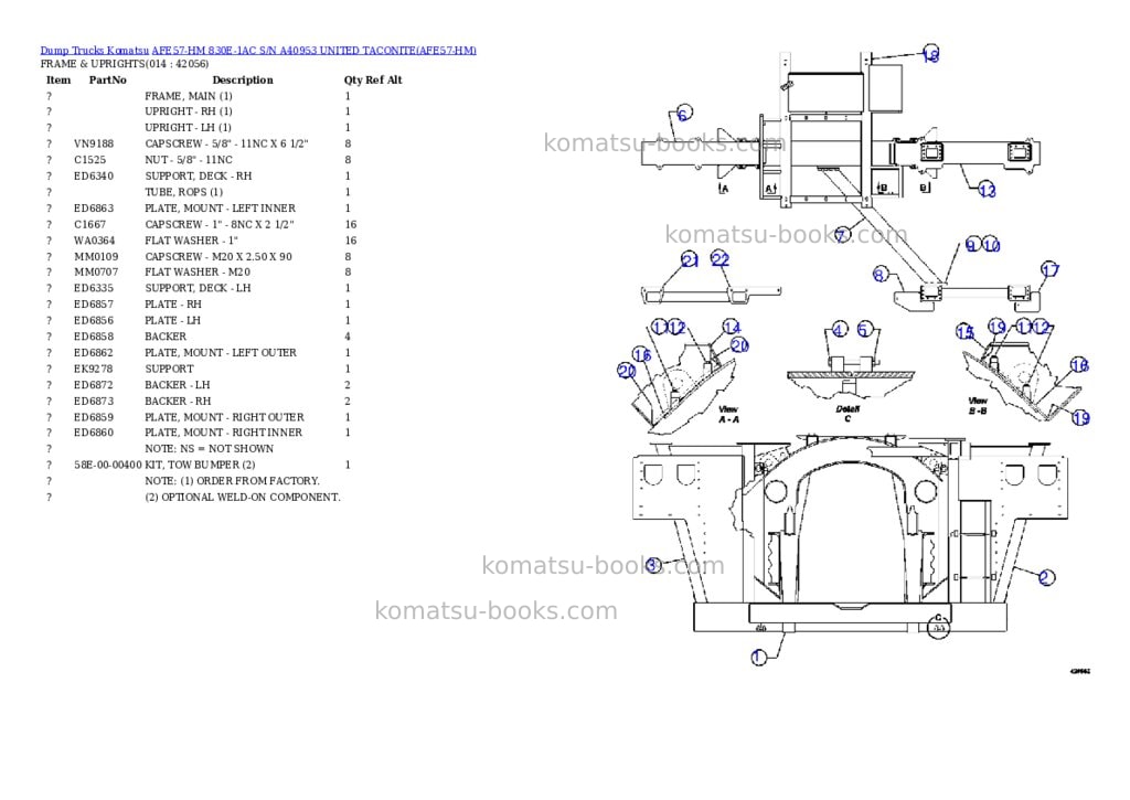 Komatsu afe57-hm 830e-1ac s/n a40953 united taconite Parts catalog cover Page 7