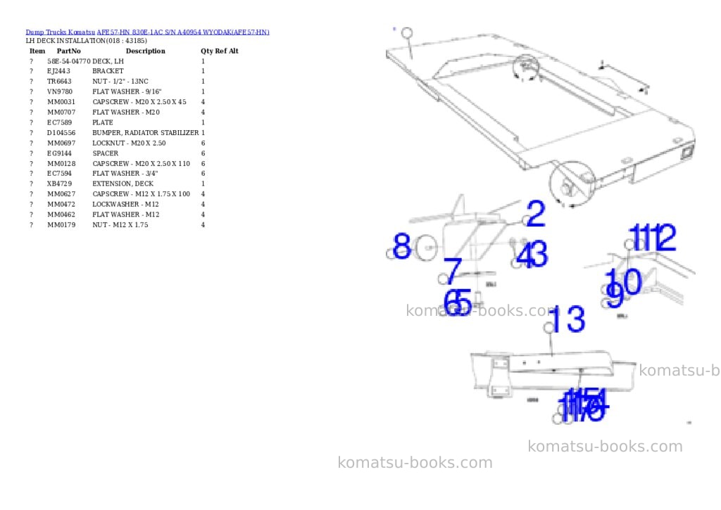 Komatsu afe57-hn 830e-1ac s/n a40954 wyodak Parts catalog cover Page 9