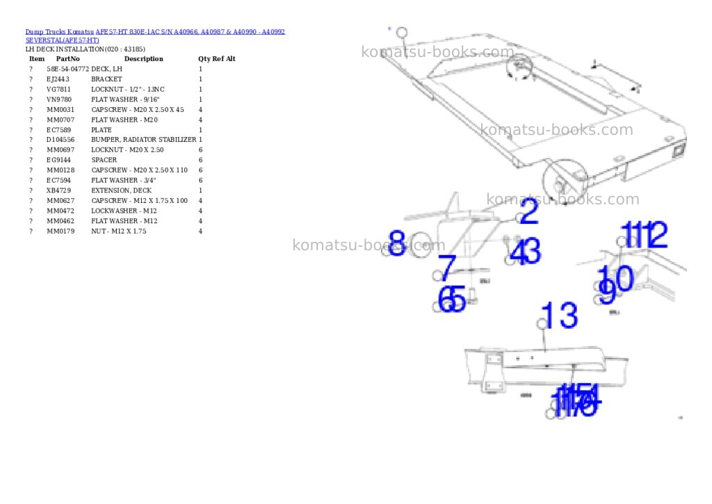 Komatsu afe57-ht 830e-1ac s/n a40966, a40987 & a40990 - a40992 severstal Parts catalog cover Page 10