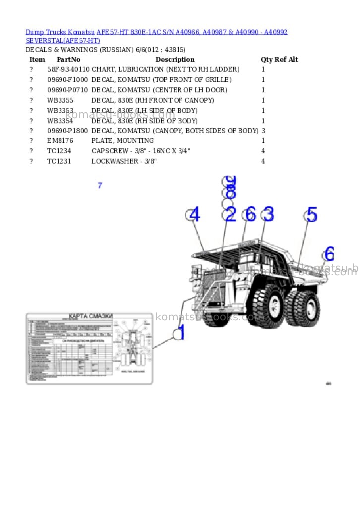 Komatsu afe57-ht 830e-1ac s/n a40966, a40987 & a40990 - a40992 severstal Parts catalog cover Page 6