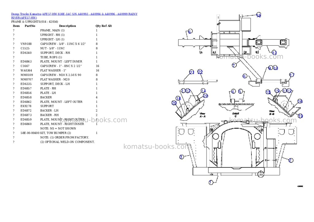 Komatsu afe57-hw 830e-1ac s/n a40993 - a40994 & a40996 - a40999 rainy river Parts catalog cover Page 7 Komatsu afe57-hw 830e-1ac s/n a40993 - a40994 & a40996 - a40999 rainy river Parts catalog cover Page 7