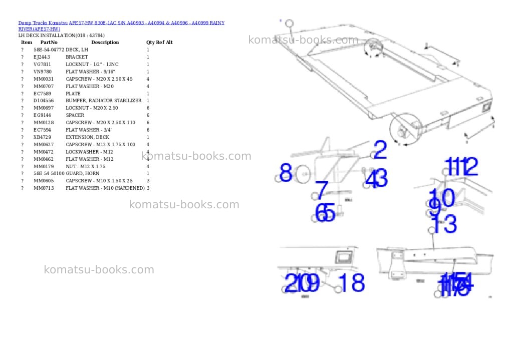 Komatsu afe57-hw 830e-1ac s/n a40993 - a40994 & a40996 - a40999 rainy river Parts catalog cover Page 9 Komatsu afe57-hw 830e-1ac s/n a40993 - a40994 & a40996 - a40999 rainy river Parts catalog cover Page 9