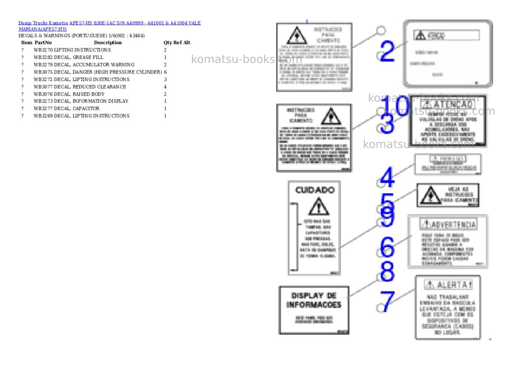 Komatsu afe57-hy 830e-1ac s/n a40999 - a41001 & a41004 vale mariana Parts catalog cover Komatsu afe57-hy 830e-1ac s/n a40999 - a41001 & a41004 vale mariana Parts catalog cover