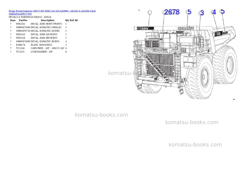 Komatsu afe57-hy 830e-1ac s/n a40999 - a41001 & a41004 vale mariana Parts catalog cover Page 6 Komatsu afe57-hy 830e-1ac s/n a40999 - a41001 & a41004 vale mariana Parts catalog cover Page 6