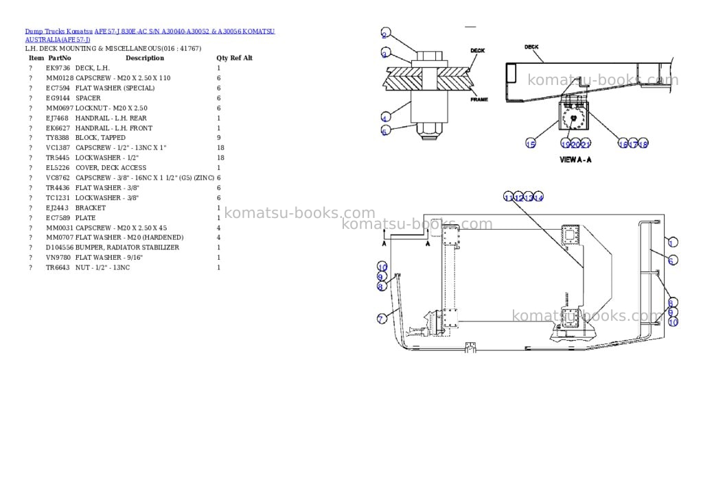 Komatsu afe57-j 830e-ac s/n a30040-a30052 & a30056 komatsu australia Parts catalog cover Page 8 Komatsu afe57-j 830e-ac s/n a30040-a30052 & a30056 komatsu australia Parts catalog cover Page 8