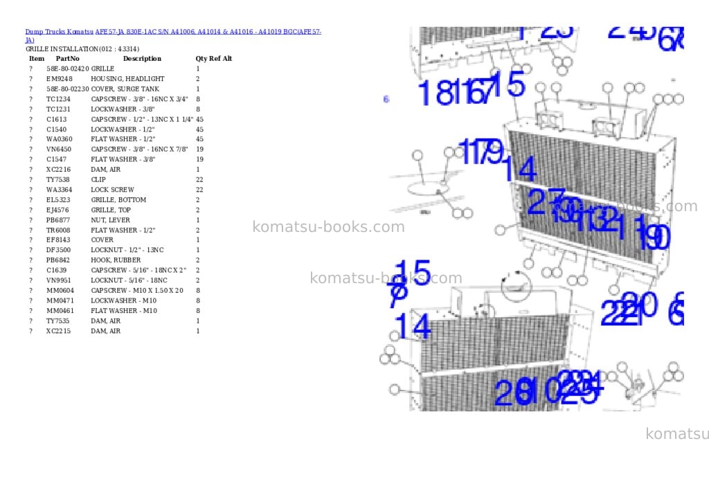 Komatsu afe57-ja 830e-1ac s/n a41006, a41014 & a41016 - a41019 bgc Parts catalog cover Page 6