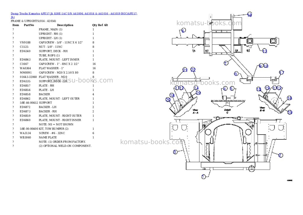 Komatsu afe57-ja 830e-1ac s/n a41006, a41014 & a41016 - a41019 bgc Parts catalog cover Page 7
