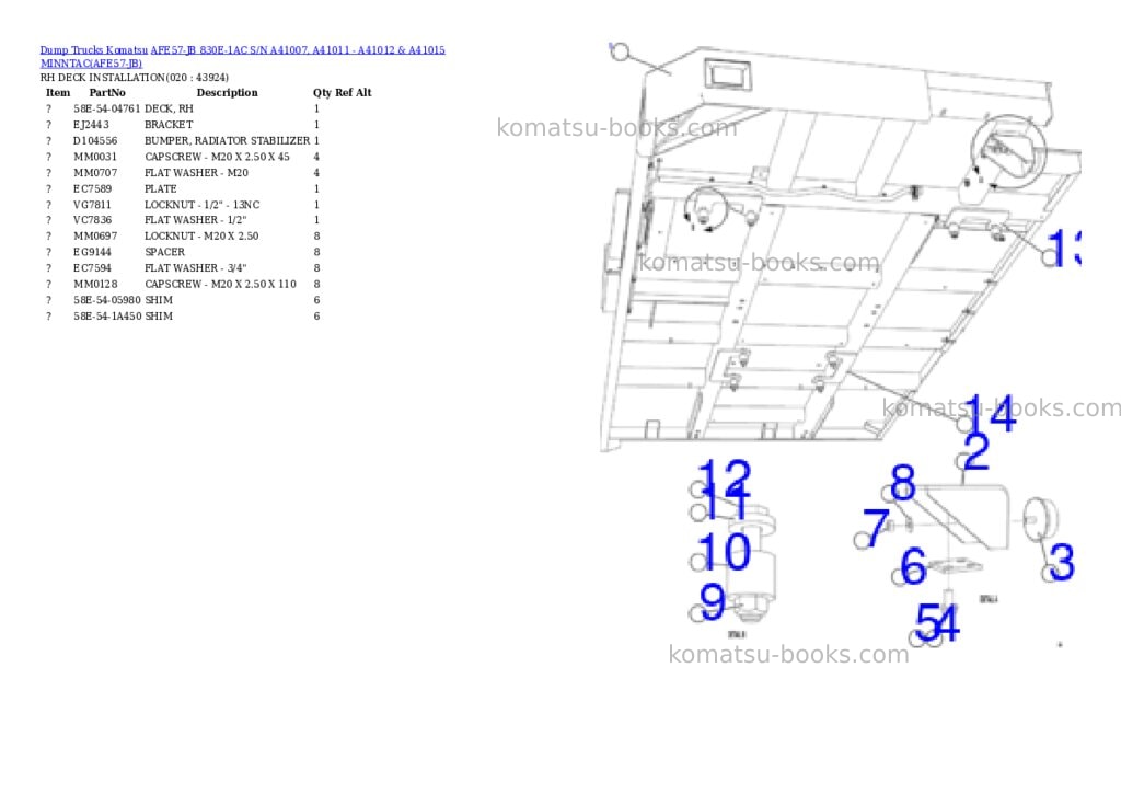 Komatsu afe57-jb 830e-1ac s/n a41007, a41011 - a41012 & a41015 minntac Parts catalog cover Page 10 Komatsu afe57-jb 830e-1ac s/n a41007, a41011 - a41012 & a41015 minntac Parts catalog cover Page 10