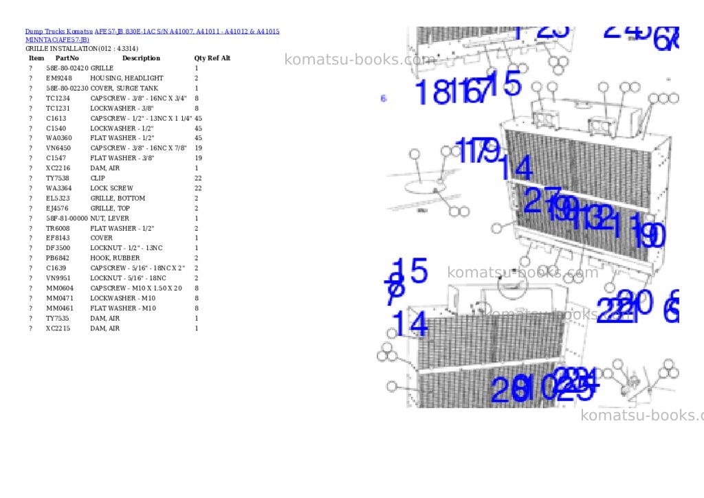 Komatsu afe57-jb 830e-1ac s/n a41007, a41011 - a41012 & a41015 minntac Parts catalog cover Page 6 Komatsu afe57-jb 830e-1ac s/n a41007, a41011 - a41012 & a41015 minntac Parts catalog cover Page 6