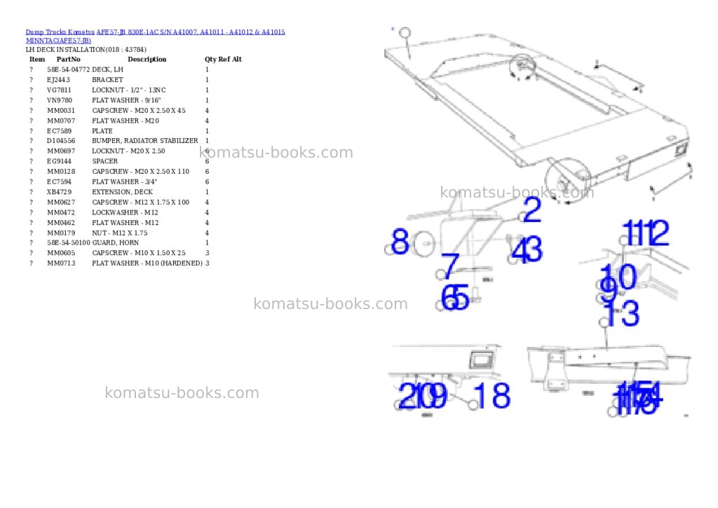 Komatsu afe57-jb 830e-1ac s/n a41007, a41011 - a41012 & a41015 minntac Parts catalog cover Page 9 Komatsu afe57-jb 830e-1ac s/n a41007, a41011 - a41012 & a41015 minntac Parts catalog cover Page 9