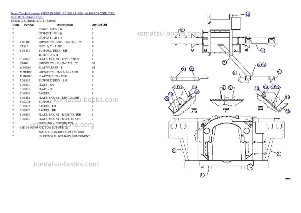 Komatsu afe57-jd 830e-1ac s/n a41020 - a41024 decker coal lighthouse Parts catalog cover Page 7