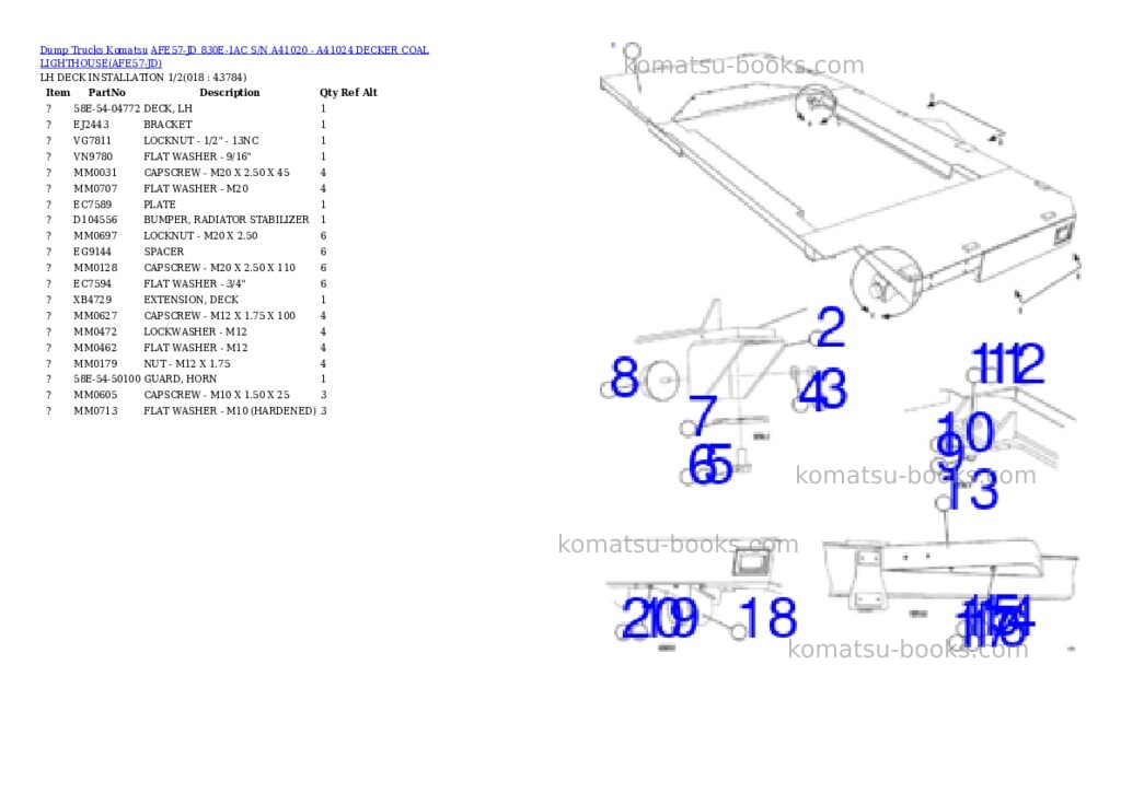 Komatsu afe57-jd 830e-1ac s/n a41020 - a41024 decker coal lighthouse Parts catalog cover Page 9