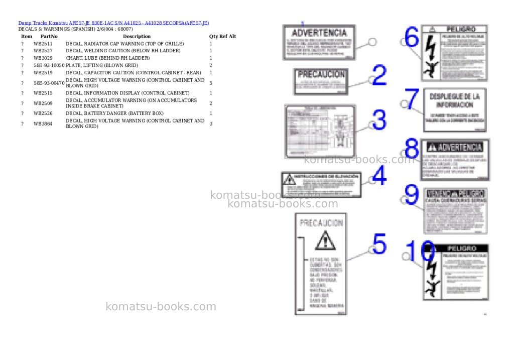 Komatsu afe57-je 830e-1ac s/n a41025 - a41028 secopsa Parts catalog cover Page 2 Komatsu afe57-je 830e-1ac s/n a41025 - a41028 secopsa Parts catalog cover Page 2