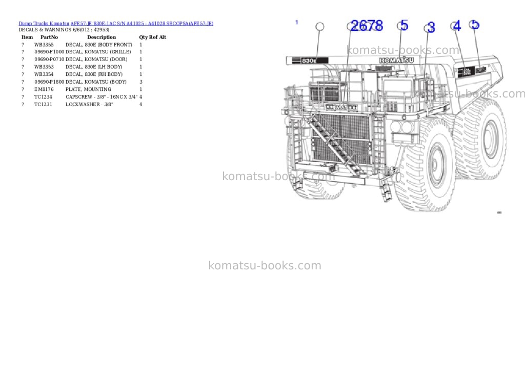 Komatsu afe57-je 830e-1ac s/n a41025 - a41028 secopsa Parts catalog cover Page 6 Komatsu afe57-je 830e-1ac s/n a41025 - a41028 secopsa Parts catalog cover Page 6