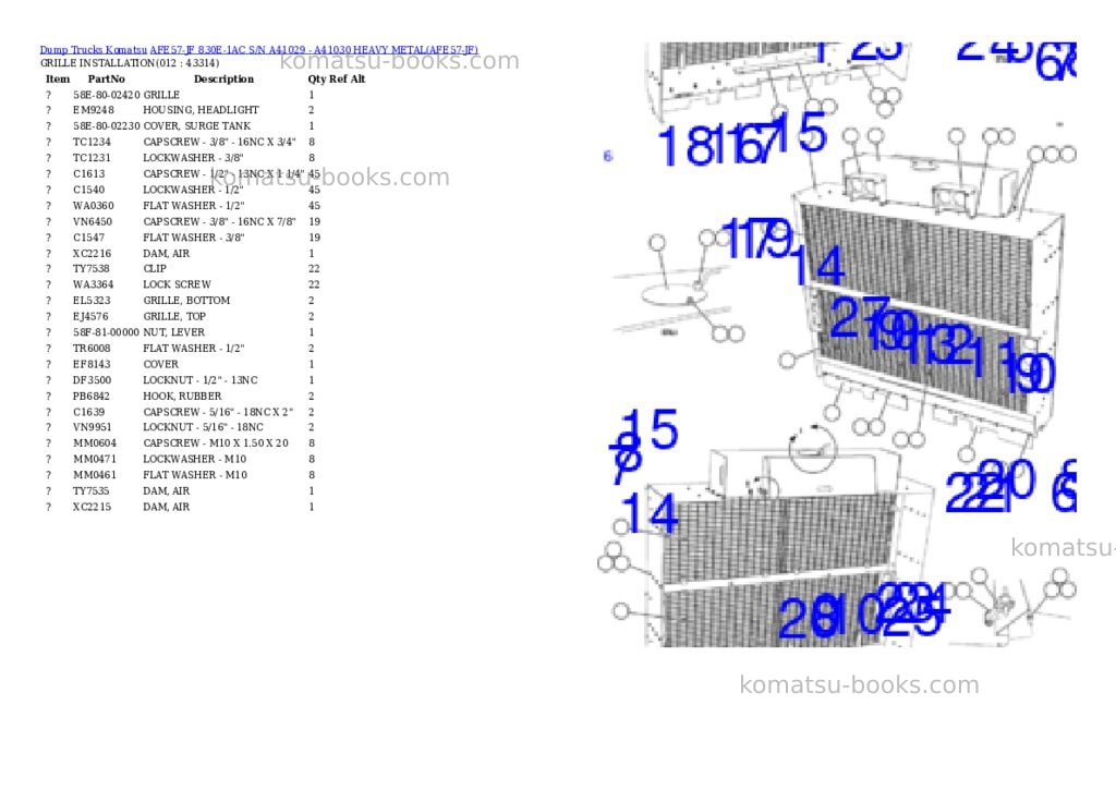 Komatsu afe57-jf 830e-1ac s/n a41029 - a41030 heavy metal Parts catalog cover Page 6 Komatsu afe57-jf 830e-1ac s/n a41029 - a41030 heavy metal Parts catalog cover Page 6