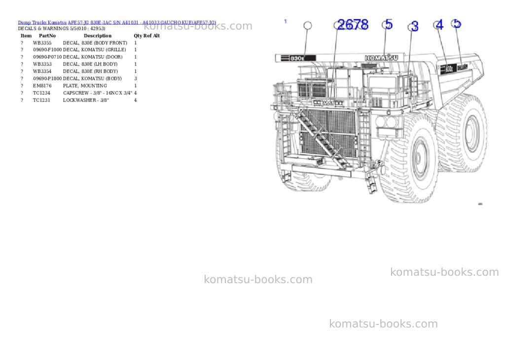Komatsu afe57-jg 830e-1ac s/n a41031 - a41033 gaucho kue Parts catalog cover Page 5 Komatsu afe57-jg 830e-1ac s/n a41031 - a41033 gaucho kue Parts catalog cover Page 5