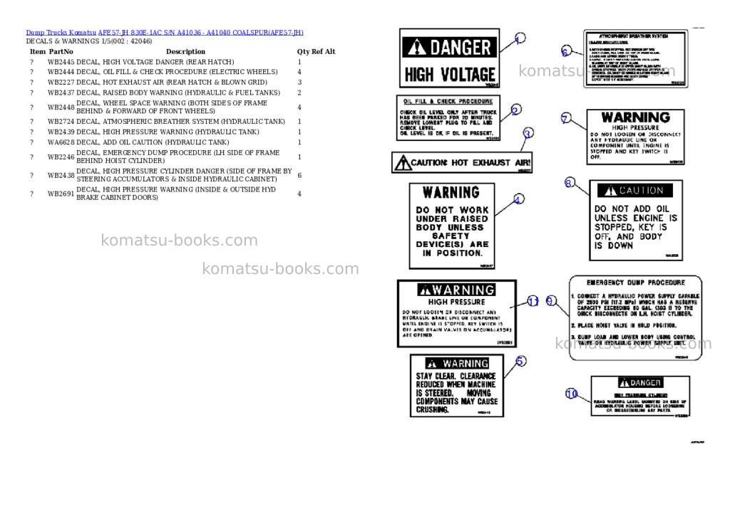 Komatsu afe57-jh 830e-1ac s/n a41036 - a41040 coalspur Parts catalog cover