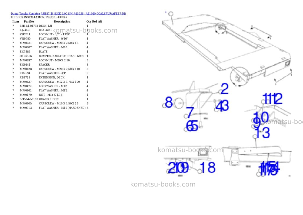 Komatsu afe57-jh 830e-1ac s/n a41036 - a41040 coalspur Parts catalog cover Page 9