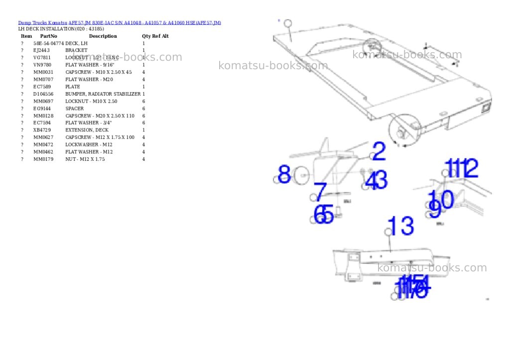 Komatsu afe57-jm 830e-1ac s/n a41048 - a41057 & a41060 hse Parts catalog cover Komatsu afe57-jm 830e-1ac s/n a41048 - a41057 & a41060 hse Parts catalog cover