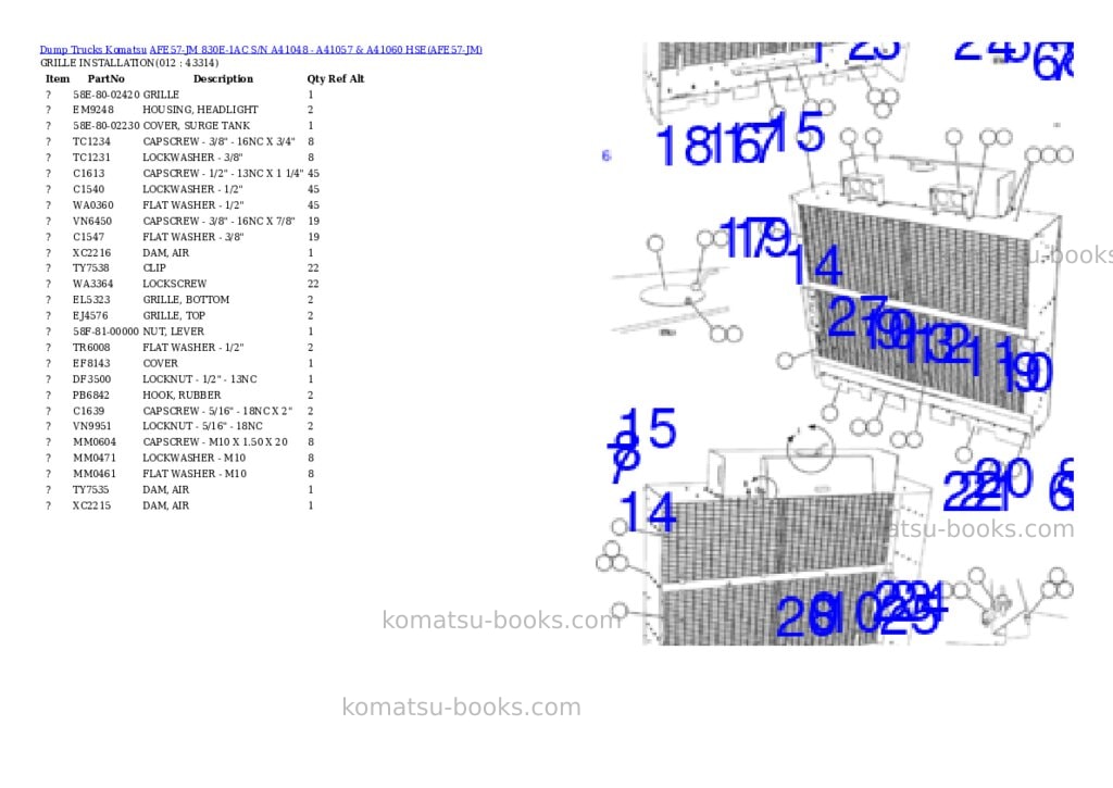 Komatsu afe57-jm 830e-1ac s/n a41048 - a41057 & a41060 hse Parts catalog cover Page 6 Komatsu afe57-jm 830e-1ac s/n a41048 - a41057 & a41060 hse Parts catalog cover Page 6