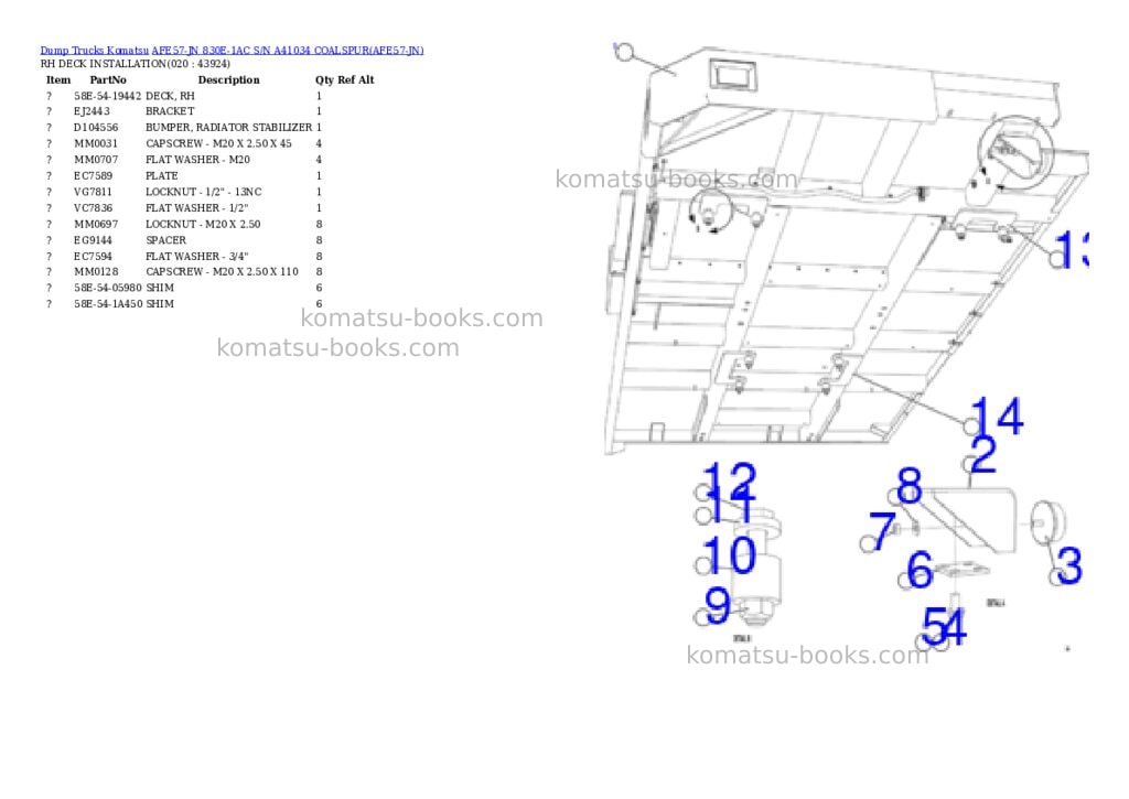 Komatsu afe57-jn 830e-1ac s/n a41034 coalspur Parts catalog cover Page 10