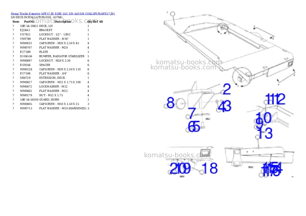Komatsu afe57-jn 830e-1ac s/n a41034 coalspur Parts catalog cover Page 9