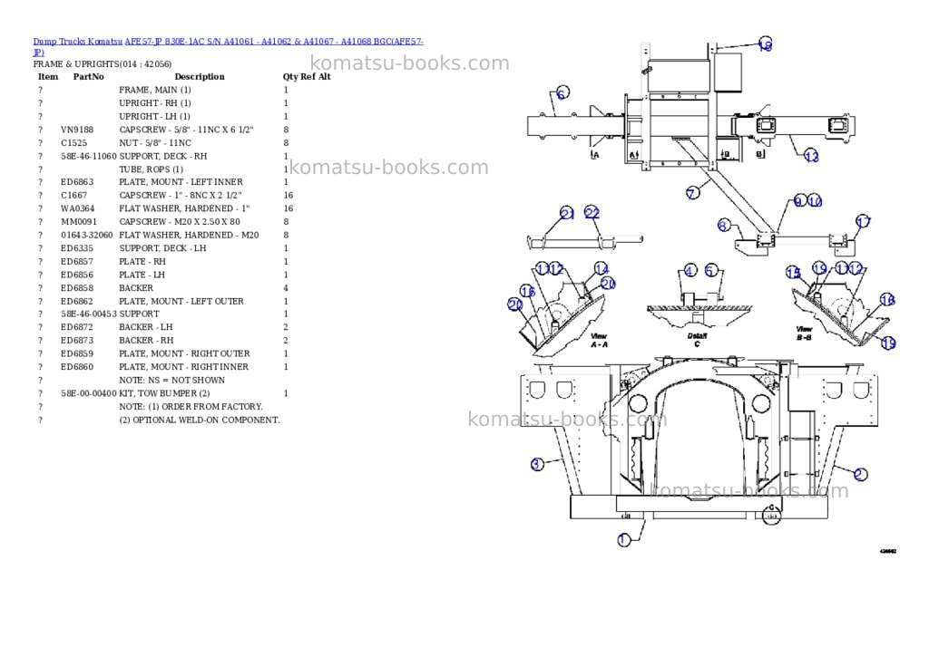 Komatsu afe57-jp 830e-1ac s/n a41061 - a41062 & a41067 - a41068 bgc Parts catalog cover Page 7