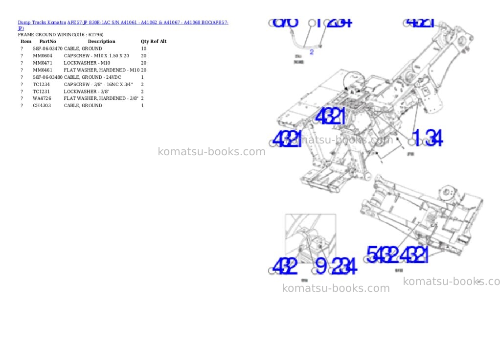 Komatsu afe57-jp 830e-1ac s/n a41061 - a41062 & a41067 - a41068 bgc Parts catalog cover Page 8