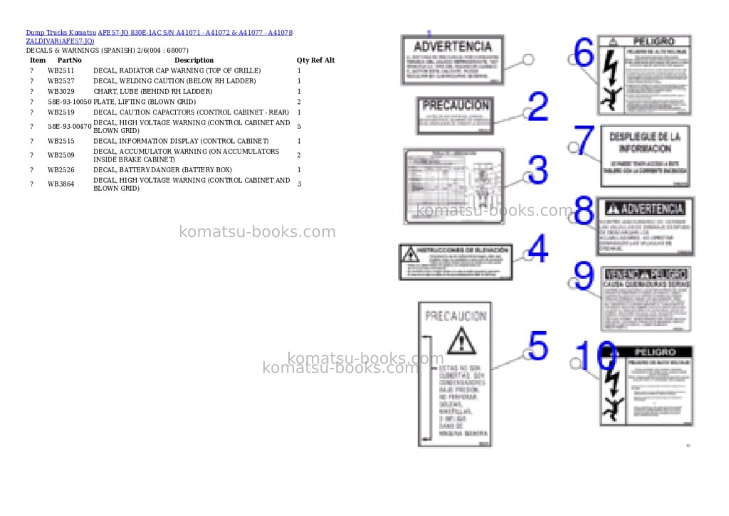 Komatsu afe57-jq 830e-1ac s/n a41071 - a41072 & a41077 - a41078 zaldivar Parts catalog cover Page 2 Komatsu afe57-jq 830e-1ac s/n a41071 - a41072 & a41077 - a41078 zaldivar Parts catalog cover Page 2