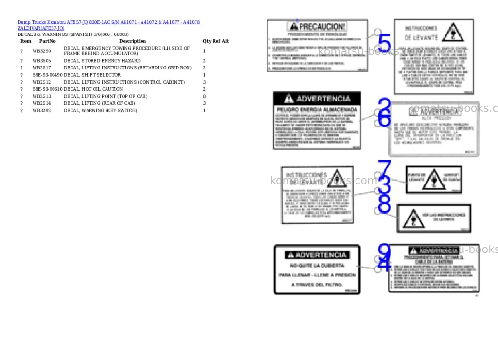 Komatsu afe57-jq 830e-1ac s/n a41071 - a41072 & a41077 - a41078 zaldivar Parts catalog cover Page 3 Komatsu afe57-jq 830e-1ac s/n a41071 - a41072 & a41077 - a41078 zaldivar Parts catalog cover Page 3